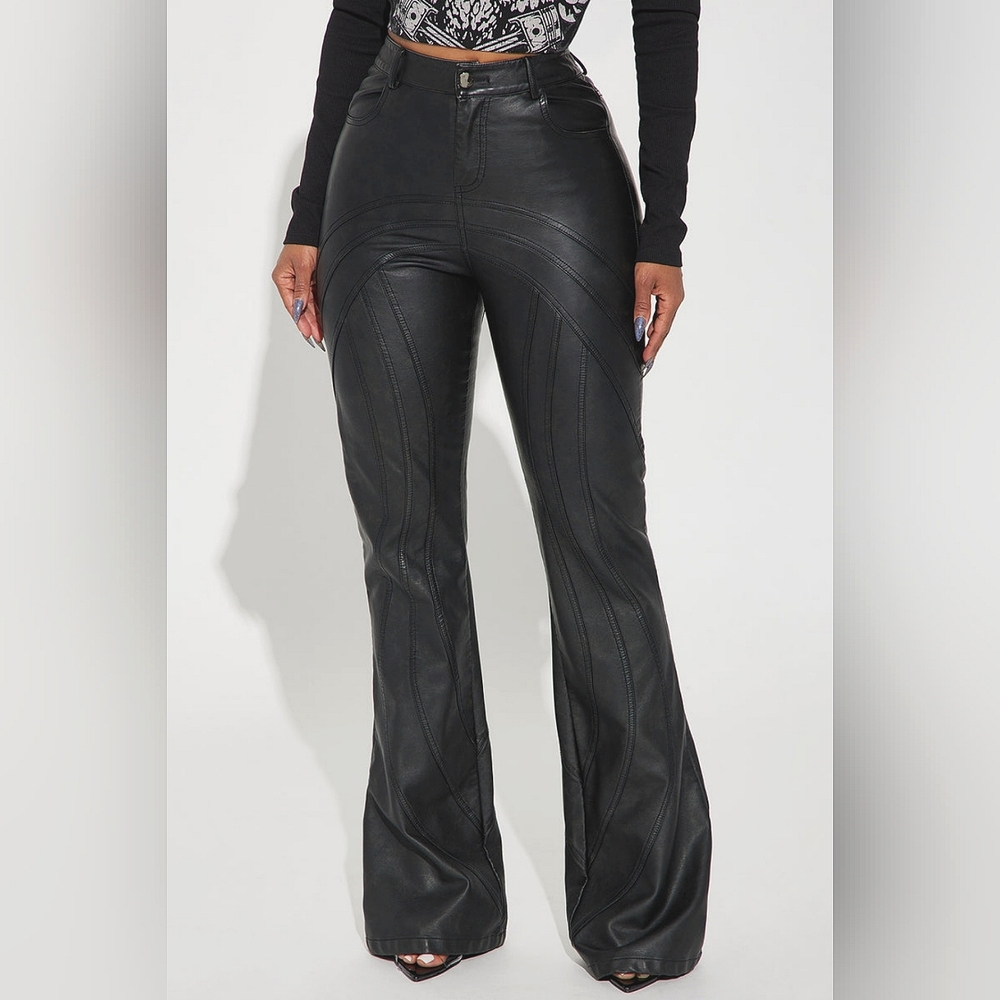 NEW! Moto Faux Leather Flare Pants 6-8